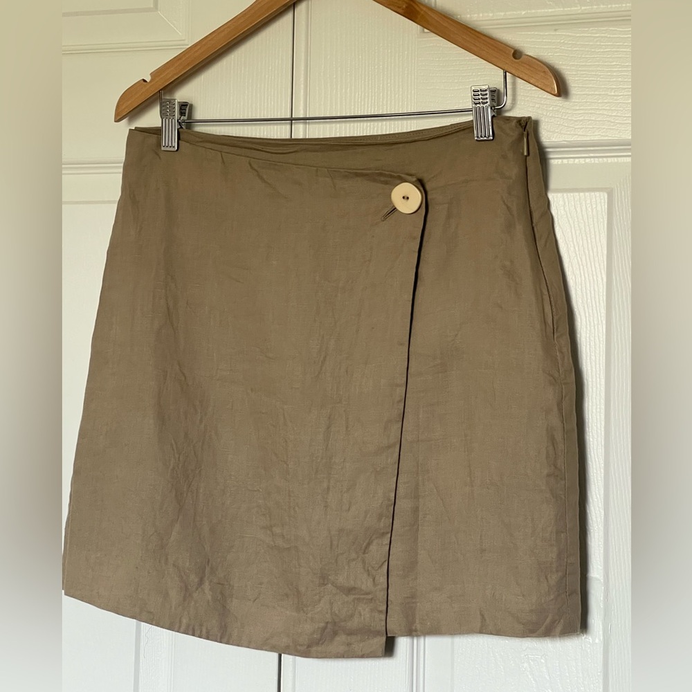 MNG by Mango Women Pale brown Linen Mini Skirt size USA 8 Eur 40 100% Linen